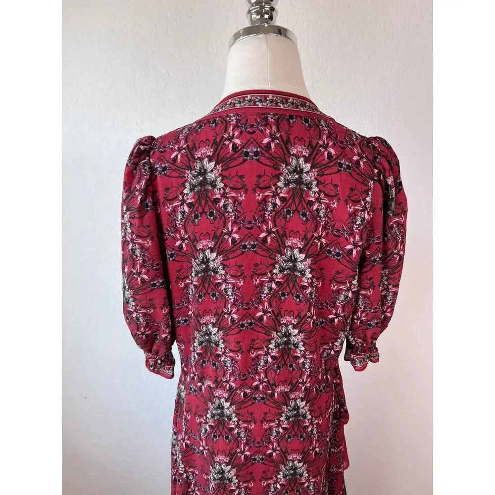 Chelsea & Violet Red Floral Wrap Midi Dress size Medium - Picture 8 of 8
